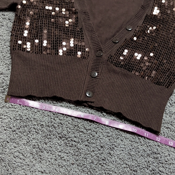 Sequined 3/4 Sleeve Crop Top Cardigan Sweater - Picture 7 of 14